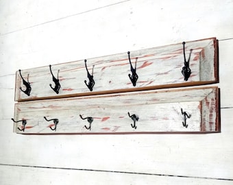 Perchero rústico de madera de pino: llavero para entrada, artículos para el hogar, soporte para bolsos y correas.