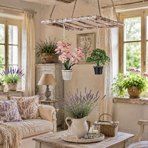 Ladder Pot Rack: Hanging Beech Wood Herb Rack, Pan Ceiling Storage image 8