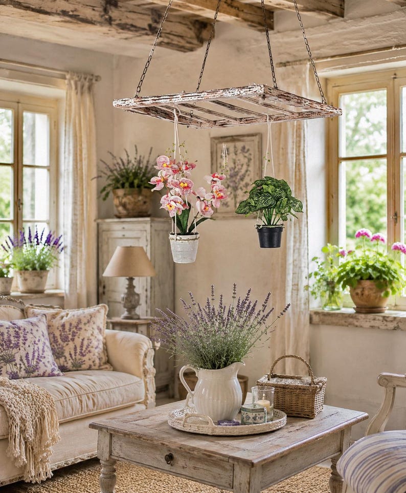 Ladder Pot Rack: Hanging Beech Wood Herb Rack, Pan Ceiling Storage image 8
