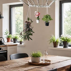 Ladder Pot Rack: Hanging Beech Wood Herb Rack, Pan Ceiling Storage image 4