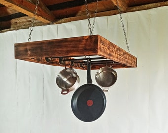 Industrial pot rack, Kitchen Island Ladder Pot Rack, Pot and Pan Holder, Ceiling Rustic Pot rack, hanging pot rack, dish rack