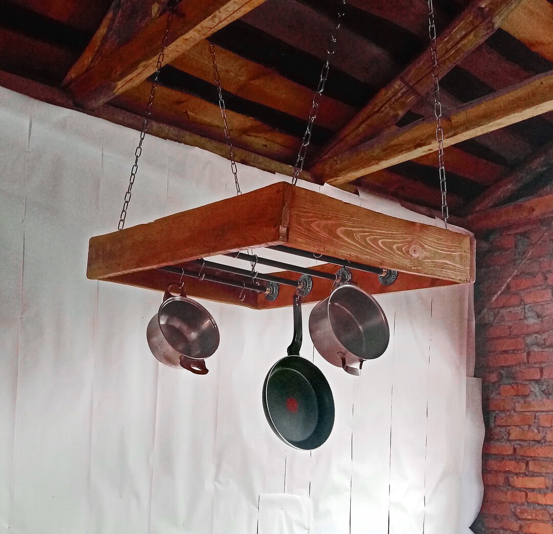 Industrial Pot Rack, Kitchen Pot Shelf, Modern Pot Rack, Farmhouse Island Decor, Farmhouse