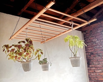 Leiter Topfregal, Topfregal Decke, Deckentopfregal, Hängende Pflanzenleiter, Gartentopfregal, Holzbauernhausleiter, Kräuterregal, Pflanzenregal