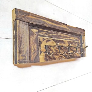 Rustic Reclaimed Wooden Coat Rack, Wall Mounted Solid Wood Cast Iron Hooks,  Framed Wooden Coat Rack, Wall Mounted Shutter Coat Rack