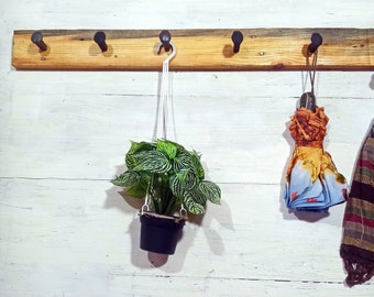 Reclaimed Wood Coat Rack with Railroad Spike Hooks: Rustic wooden Entryway Coat Organizer