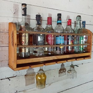Gin Bar for wall, Holds bottles, Gin glasses, Hi-ball glasses, Fold up bar, Wall Mounted Rustic Wood, Murphy bar, Rustic wall mounted