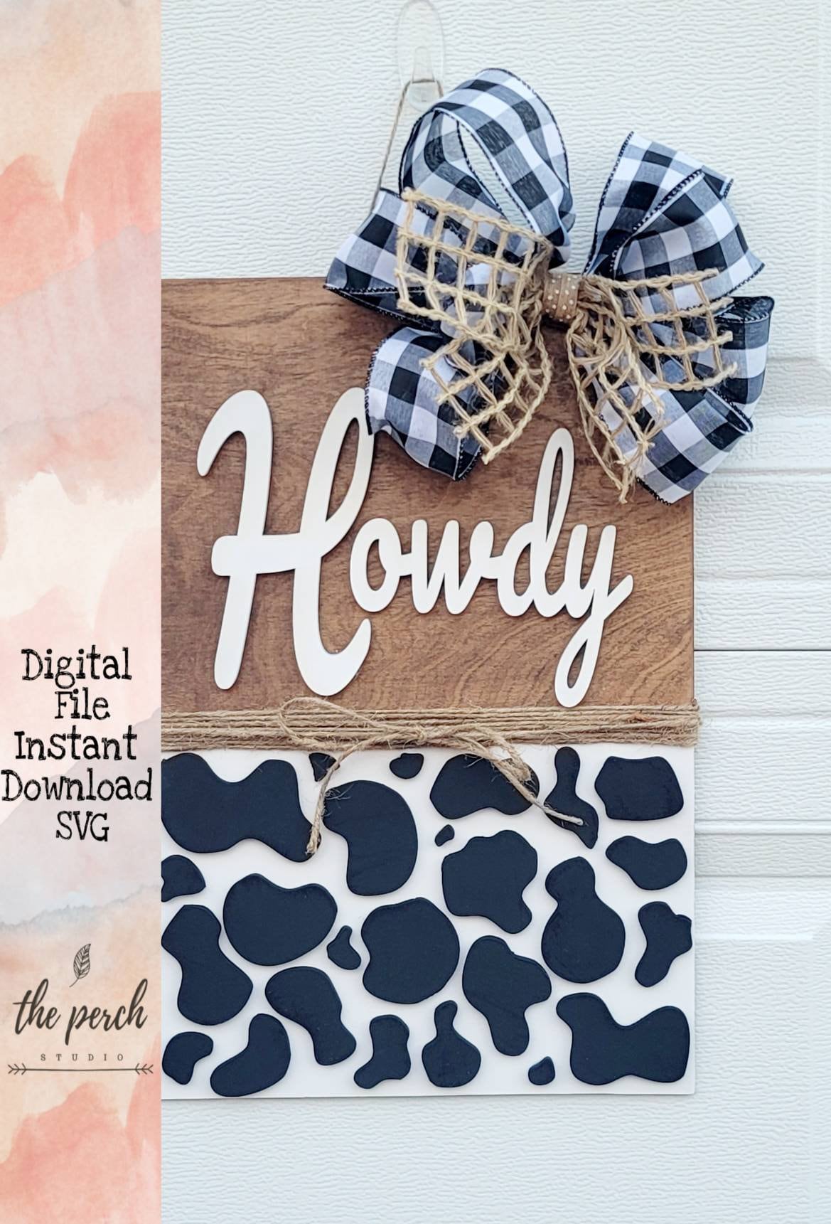 Cow print door hanger, door hanger cut file, farmhouse door hanger, glowforge, svg, cow patteren