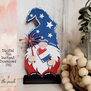 Gardien d'étagère gnome du 4 juillet, svg gnome, gardien d'étagère, jour de l'indépendance, fichier coupé, glowforge