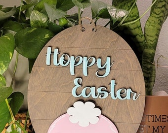 Easter laser file, Hoppy Easter, SVG, Easter door hanger, Bunny, digital file, glowforge