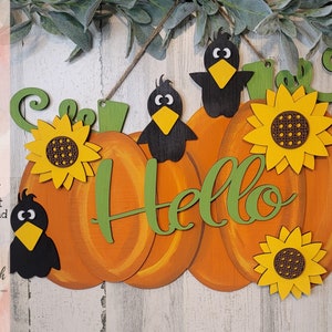 Hello Pumpkin Door Hanger, Fall Door Hanger, Crows, SVG, Cut File, Fall Sign, Farmhouse Decor