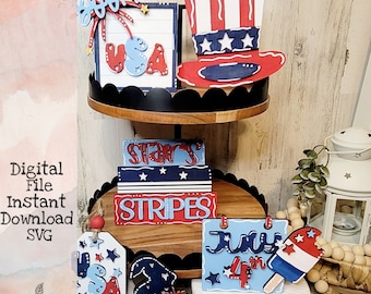 4th of July Tiered Tray, gnome svg, gnome tiered tray, cut file, glowforge, holiday tiered tray