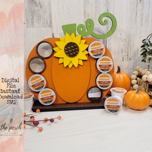 Coffee K Cup Holder, Coffee Pod Holder, Fall Kitchen Decor, Fall Pumpkin SVG, Laser Cut File, Glowforge