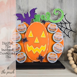 Coffee K Cup Holder, Coffee Pod Holder, Fall Kitchen Decor, Halloween Pumpkin SVG, Laser Cut File, Glowforge