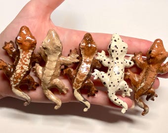 Handmade resin crested gecko magnet miniature (Flame, Dalmatian, Harlequin, Pinstripe)