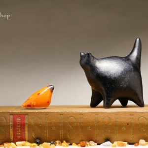 黒猫の置物 陶器のミニチュア彫刻 かわいい小さな子猫 猫好きの方へのギフト 手作りアート オーダーメイド