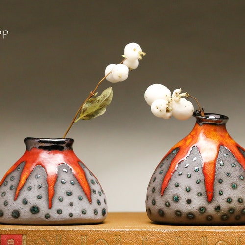 Miniature Vase Set of 2 Small Red Vase Home Decor Mini Vase Etsy