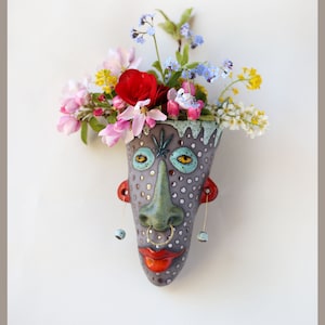 Ceramic wall sculpture, 3d wall Art, wall flower pot, hanging planter, face wall planter, unique wall decor, human face - Made to order