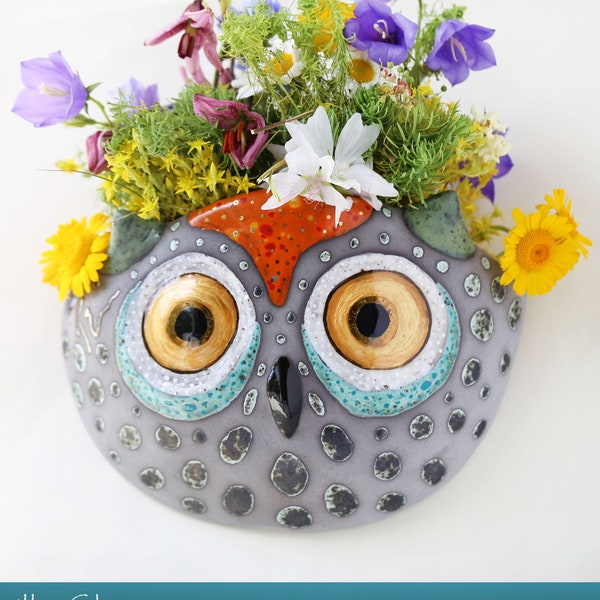 Wall ceramic flower hanging pot, Wall vase for succulent, Handmade wall mounted planter, Personalized gift, Owl decor Art  MADE TO ORDER