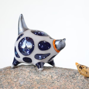Handmade Ceramic Cat Sculpture: Blue Glazed Kitty Statuette