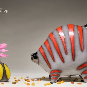 Ceramic cat sculpture, modern figurine for home decoration or as a gift for cat lovers, handmade ceramic, red cat, MADE TO ORDER