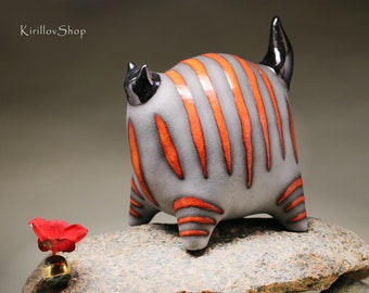 Ceramic sculpture  Cat, Fat cat figurine, Table decoration, Art ceramic, Handmade , Gift for cat lovers, Ceramic red cat, MADE TO ORDER