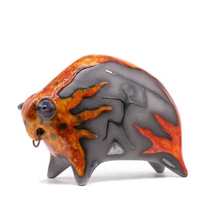 Handmade Ceramic Bull Sculpture: Bronze Orange Glaze Art Decor
