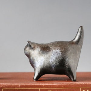 Small black cat handmade ceramic sculpture cat for table decoration or as a unique gift