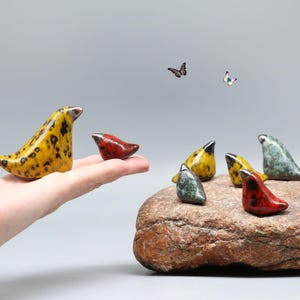 Birds ceramic miniature figurines set of 8, handmade miniature decor, mini birds sculpture, collectible, plant decor