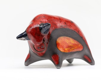 Ceramic bull sculpture, minimalist red bull figurine, handmade collectible, Art Buffalo, MADE TO ORDER