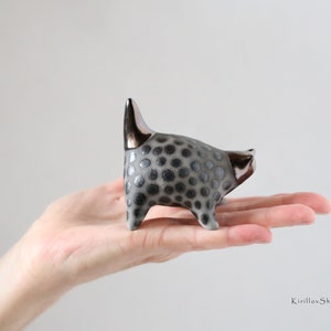 Small Ceramic Black Cat  Unique Sculpture Handmade Art Cat Lover Gift Cute Black Kitten Figurine MADE TO ORDER