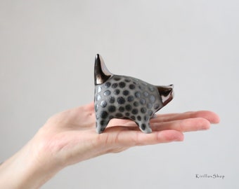 Small Ceramic Black Cat  Unique Sculpture Handmade Art Cat Lover Gift Cute Black Kitten Figurine MADE TO ORDER