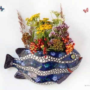 Handmade Ceramic Fish Wall Vase: Home Garden Decor