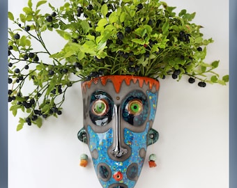 Wall Flower Vase, Hanging Unique Face Planter Pot, Handmade Ceramic Art, Plant Lover Gift, Wall Decor,  MADE TO ORDER