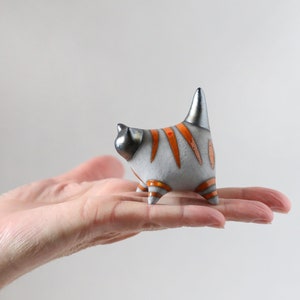 Miniature cute striped cat figurine, Ceramic cat sculpture, Small black kitten, Handmade Art, Collectible, Cat lover gift, MADE TO ORDER