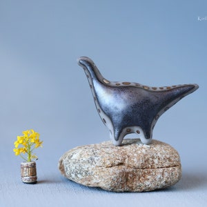 Sculpture Dinosaur, Small Modern Figurine, Long Neck Dinosaur, Table Decoration, Handmade Ceramic Art, Reptile Black Dragon, MADE TO ORDER