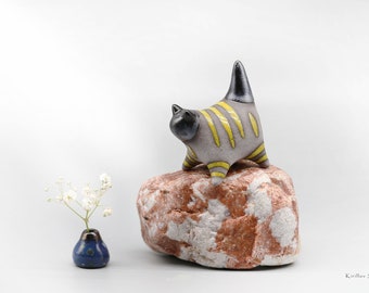 Handmade Ceramic Cat Figurine: Striped Kitten Sculpture, Cat Lover Gift - MADE TO ORDER!