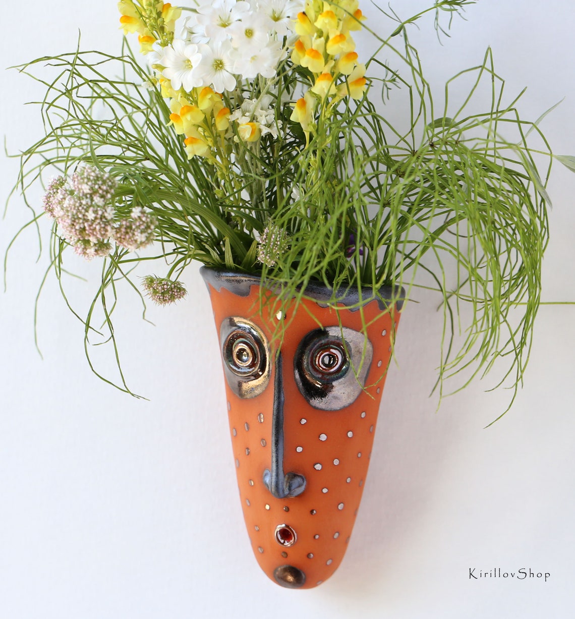 Ceramic Wall Flower Vase Hanging Planter Pot Face Wall Etsy