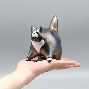Ceramic cat sculpture, modern figurine for home decoration or as a gift for cat lovers, unique handmade cat, clay art, collectible