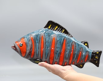 陶器 壁掛け 魚 釉薬 二匹 大きな陶器の魚 / 吊り下げ用の陶器の魚 / 伝統的な陶器 / 陶器の吊り