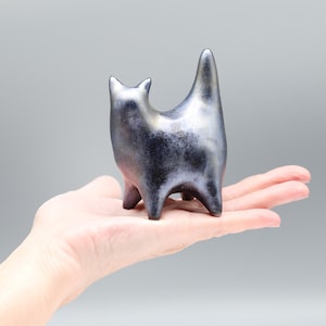 Handmade Ceramic Cat Sculpture: Black Bronze Glaze Art