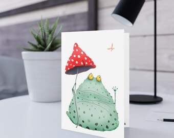 Frog Cart - Greeting Cards - Frog and Mushroom illustration -  Toad Art - 6.9 x 4.9 in