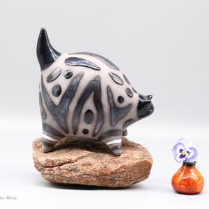 Handmade Ceramic Cat Sculpture: Black & Gray Art Figurine
