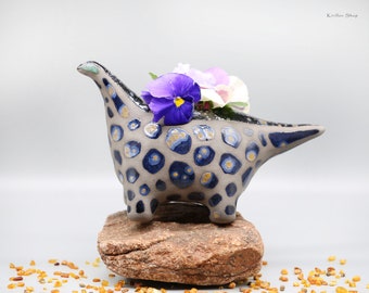 Planter Pot for Succulents and Plants, Handmade Ceramic, Art, Home decoration, Cactus Pot, Dinosaur Figurine, Made to Order