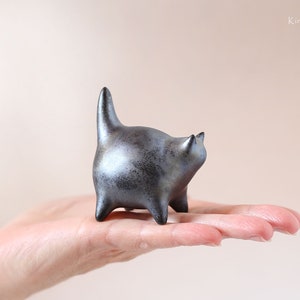Small Black Cat, Ceramic Sculpture, Handmade Art, Cat for table Decoration or as a Unique, Miniature Cat, Gift MADE TO ORDER