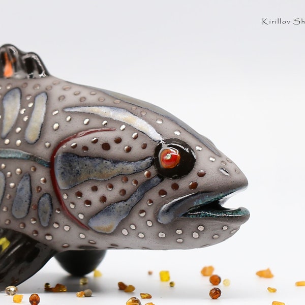 Poisson Art Sculpture Céramique Moderne Figurine Table Sculpture Achigan à petite bouche Fait à la main Cadeau unique FAIT SUR COMMANDE