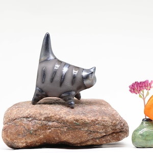 Miniature Cat figurine, Ceramic cat sculpture, Small black kitten, Table decoration, Handmade Art, Collectible, Cat lover gift