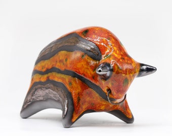 Ceramic Bull Sculpture: Handmade Black Bull Figurine, Bronze Glaze - MADE TO ORDER!