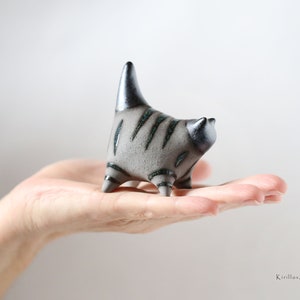 Miniature Cat figurine, Ceramic cat sculpture, Small black kitten, Table decoration, Handmade Art, Collectible, Cat lover gift