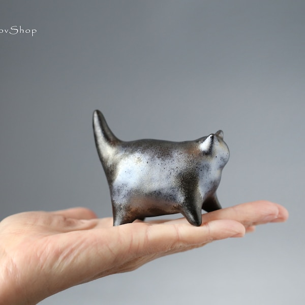 Handmade Small Black Cat Ceramic Sculpture: Table Decoration - MADE TO ORDER!