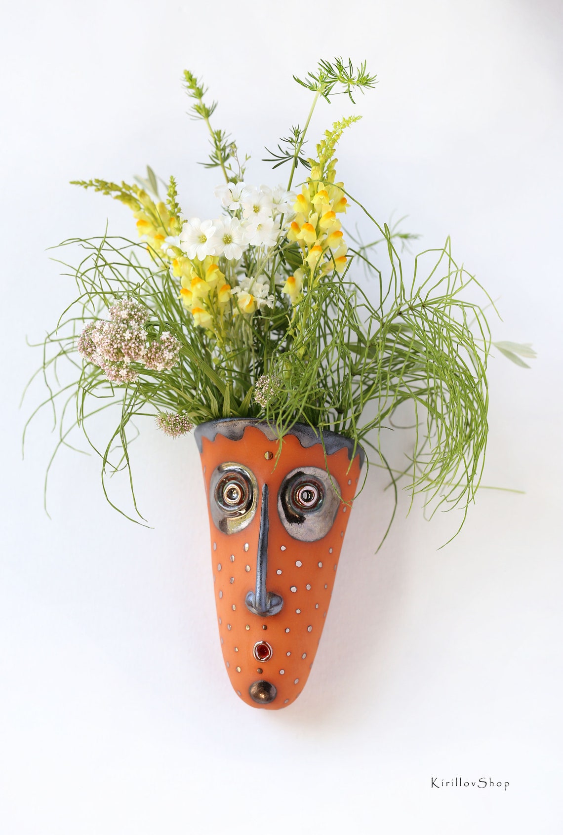 Ceramic wall flower vase hanging planter pot face wall Etsy